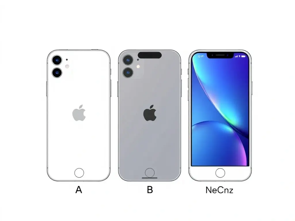 A photo illustrating the grading system used by ADFLOR TRANS NETRE, with examples of iPhones in different grades (A, B, C) clearly labeled and visually distinct. The image emphasizes the transparency of the grading process.