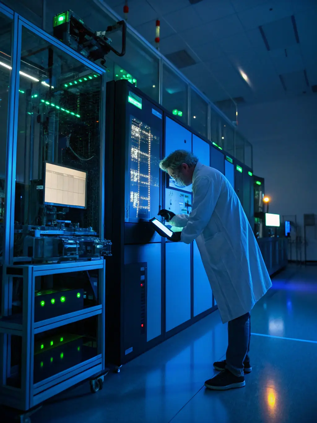 A professional photo of a technician meticulously testing an iPhone, highlighting the rigorous quality control process at ADFLOR TRANS NETRE.